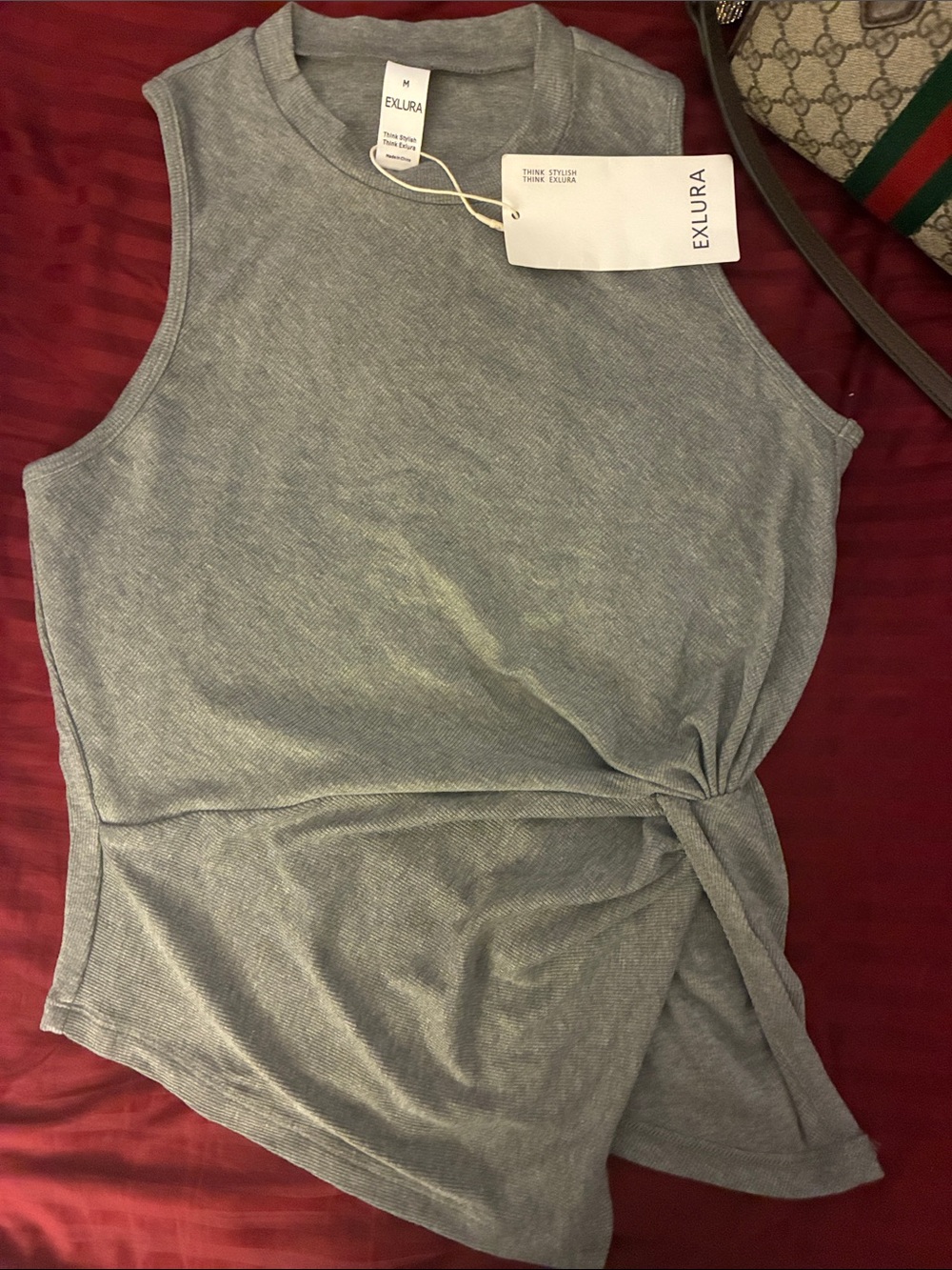 Women's Gray Sleeveless Twist-Front Top-M